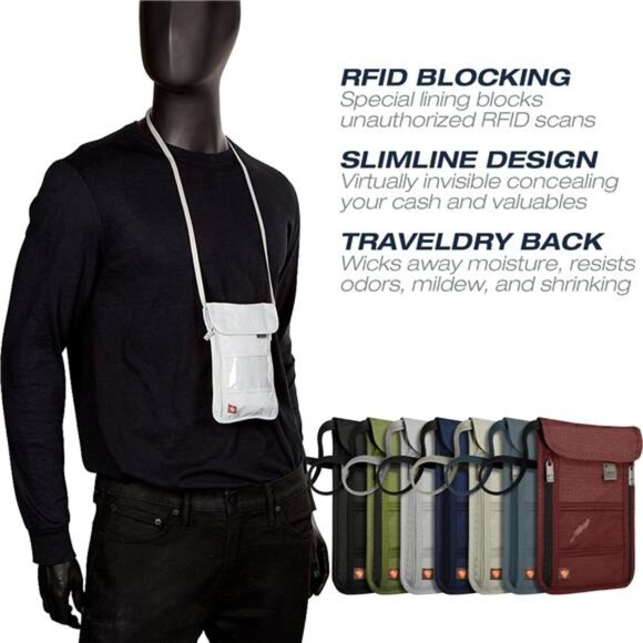 RFID Blocking Stash Neck Wallet, Travel Pouch + Passport Holder - Picture 3 of 7